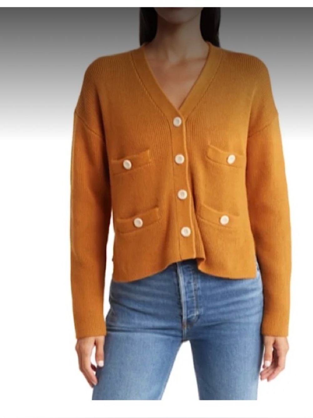 Alex Mill Cardigan Sweater Medium Brown 100% Cotton Rib Knit Patch Pocket M